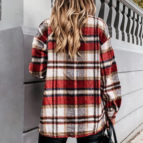 Women's Woolen Plaid Shirt Jacket - Vintage Streetwear