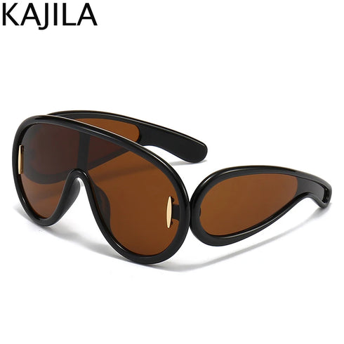 Oversized Wave Mask One-Piece Sunglasses for Women