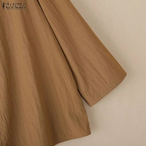 2025 ZANZEA Autumn Blouse Women V Neck Long Sleeve Tops Casual Solid Loose Shirt Female OL Work Blouses Retro Tunic Blusas Mujer