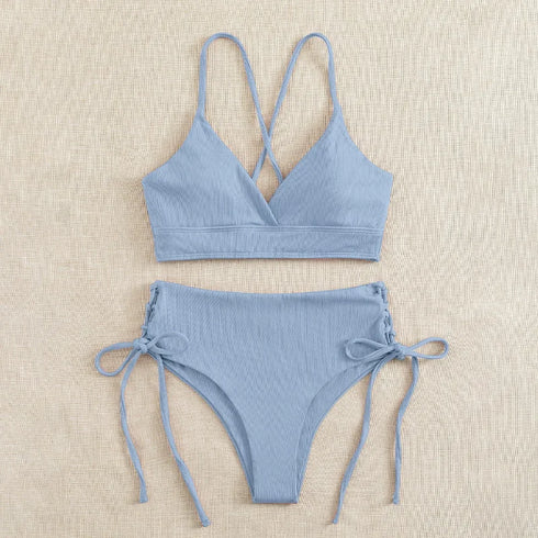 Cikini V-Neck Lace-Up Bikini Set for Women