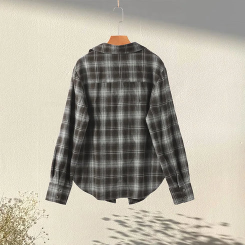 Casual Plaid V-Neck Blouse for Women