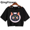 Kawaii Anime Cartoon Tee for Women - V-Neck Short Sleeve Top