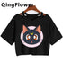 Kawaii Anime Cartoon Tee for Women - V-Neck Short Sleeve Top