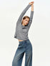 DUSHU Women's Green and Grey Layered Knit Top