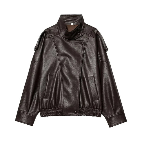 MUJER Black Faux Leather Bomber Jacket for Women