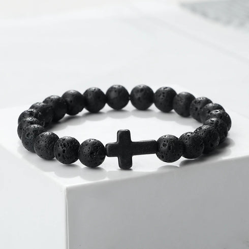 Jesus Cross Natural Stone Bracelet for Men