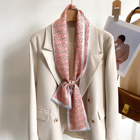 50 Color New Women Silk Printed Design Scarf Shawl Fashion Luxury Long Narrow Small Silk Scarves for Stylish Headbands and Headscarves