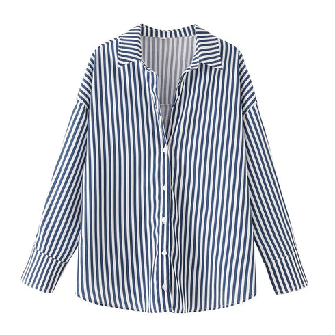 HXAO 2025 Shirts Blouses New Long Striped Shirt Women Long Sleeve Casual Shirts Large Tops Summer Plain Button Up Shirts 088