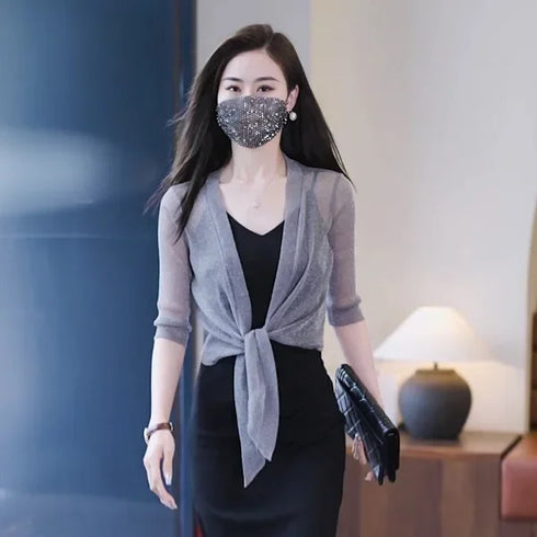 Trendy Lace Short Jacket with Half Sleeves
