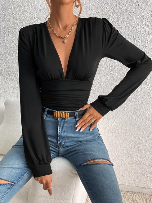 Women's Retro Pleated Lantern Sleeve One-Piece Dress