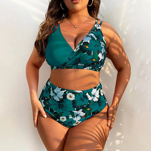 Floral Plus Size High Waist Bikini Set