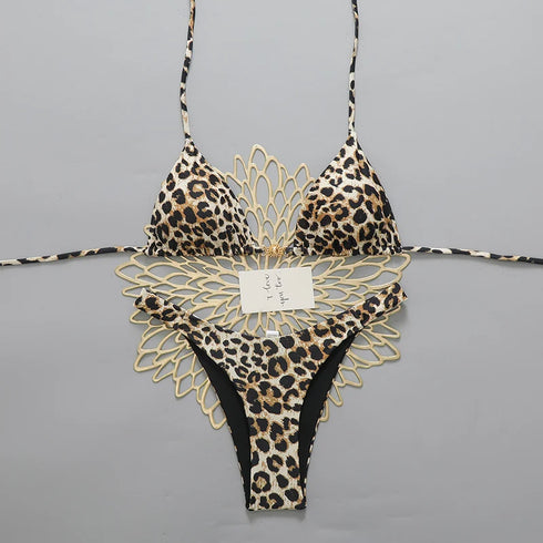 Leopard Print Triangle Bikini Set