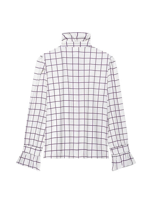 Elegant Purple Plaid Ruffled Blouse for Women