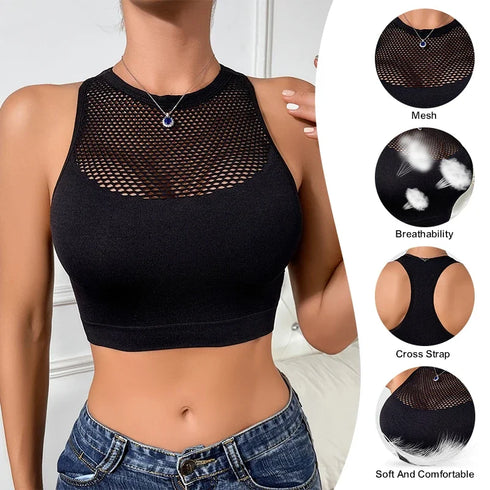 Women’s Off Shoulder Fishnet Crop Top