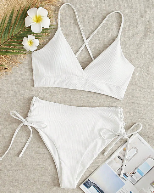 Cikini V-Neck Lace-Up Bikini Set for Women