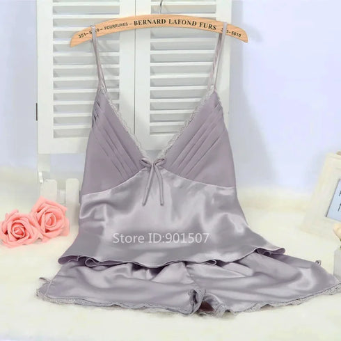 Lace-Up Cami & Shorts Pyjama Set in Various Colours