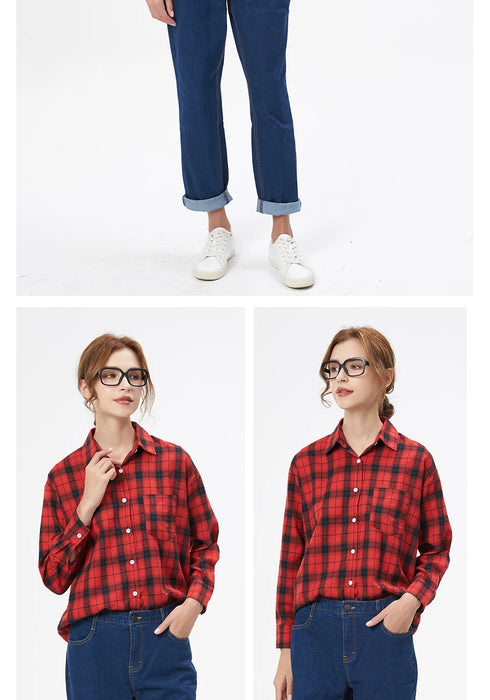 Loose Women's Plaid Shirt - Long Sleeve Casual Blouse