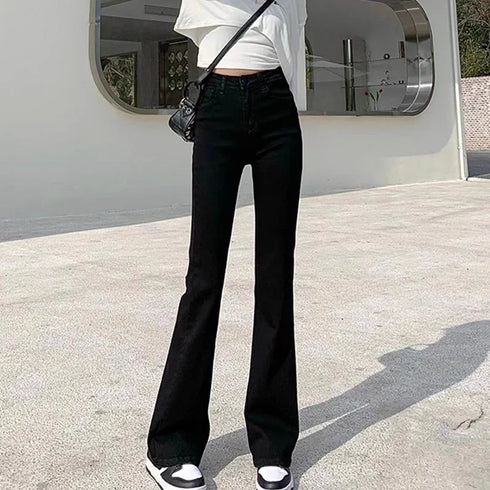 High Waist Flared Denim Trousers for Women