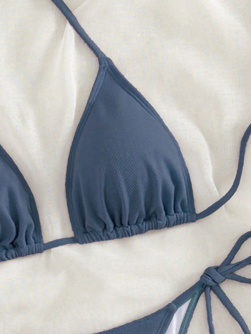Blue Grid Pattern Bikini Set for Women