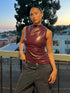 Women Y2K Vintage PU High Waist Sleeveless Tank Top