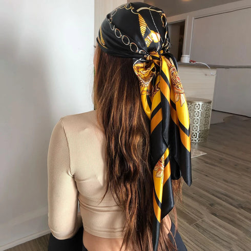 Large Silk Satin Hijab Scarf with Fashion Print - 90cm