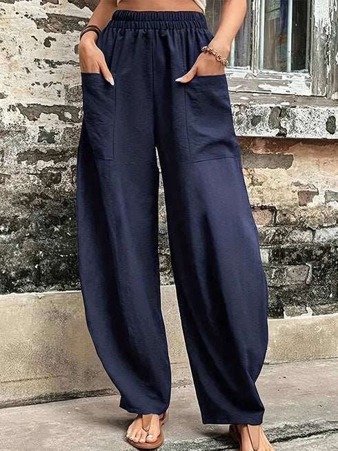 Plus Size Cotton-Linen Harem Trousers with Pockets
