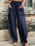 Plus Size Cotton-Linen Harem Trousers with Pockets