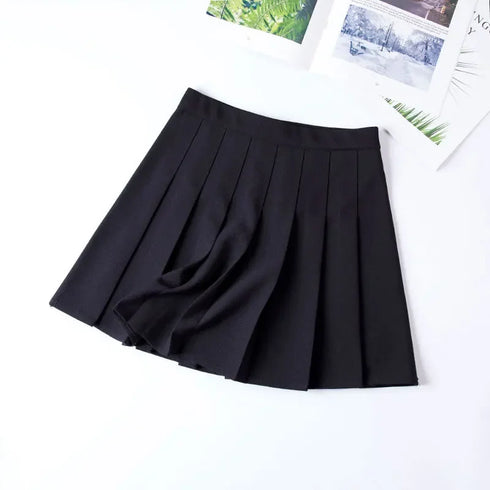 High Waist Pleated Skirt with Cross Embroidery