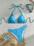 Blue Striped Adjustable Halterneck Bikini