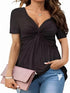 Women Plus Size 1XL-5XL V-Neck Shirt Flattering Short Sleeves Fashionable Twist Detail Premium Casual Wear for Women