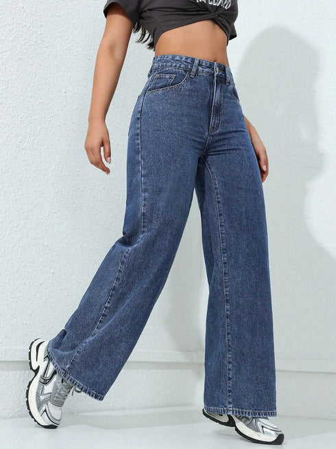 Wide Leg High Waist Denim Jeans for Women