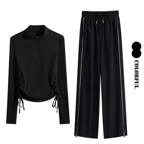 DRUR Women's 2 Piece Sweatsuit Set with Long Sleeve Top