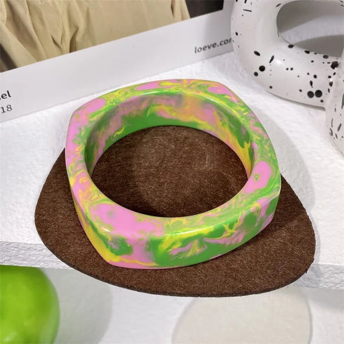 Elegant Gradation Green Resin Wide Cuff Bracelet