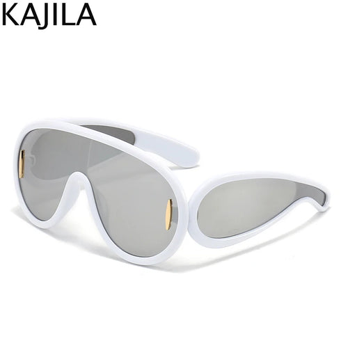 Oversized Wave Mask One-Piece Sunglasses for Women