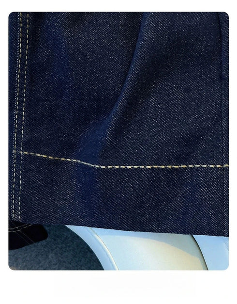 High Waisted Wide Leg Denim Trousers in Navy Blue
