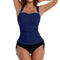 Halter Neck High-Waisted Tankini Set with Scalloped Trim