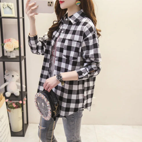 Casual Women's Flannel Plaid Shirt - Autumn Collection