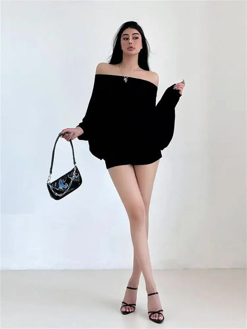 Solid Oversized T-shirt with Batwing Sleeves