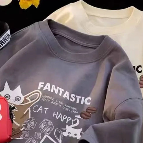 Unisex Oversized Cartoon Print T-shirt in Plus Sizes
