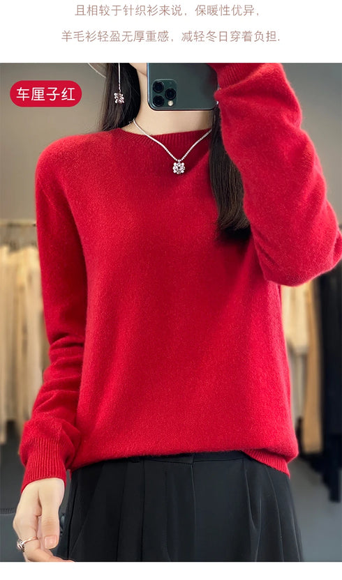 100% Merino Wool Long Sleeve Sweater for Women
