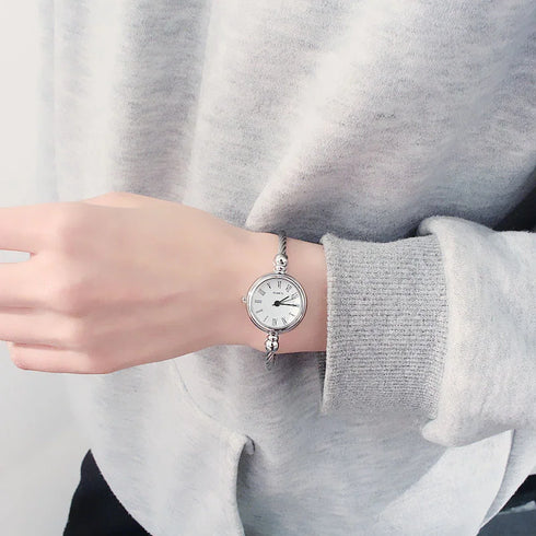 Luxury Silver Bangle Bracelet with Quartz Watch