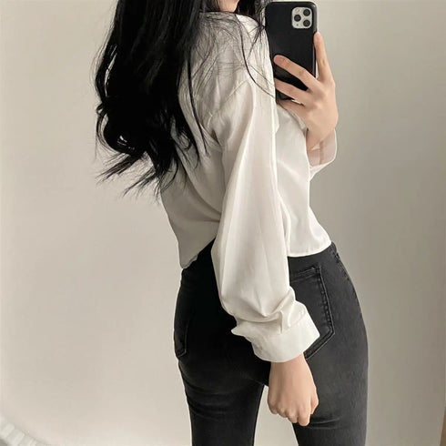 Long Sleeve Casual Blouse with Pockets