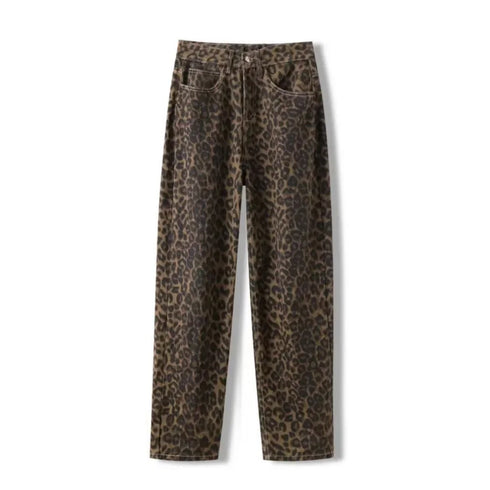 Leopard Print Wide Leg Jeans for Women