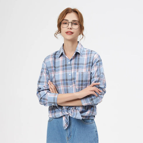 Loose Women's Plaid Shirt - Long Sleeve Casual Blouse