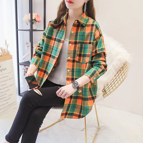 Casual Women's Flannel Plaid Shirt - Autumn Collection