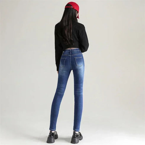 High Waist Thermal Denim Jeans for Women