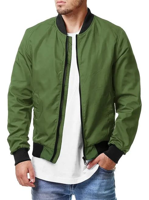 Men's Solid Colour Bomber Jacket - Casual Slim Fit
