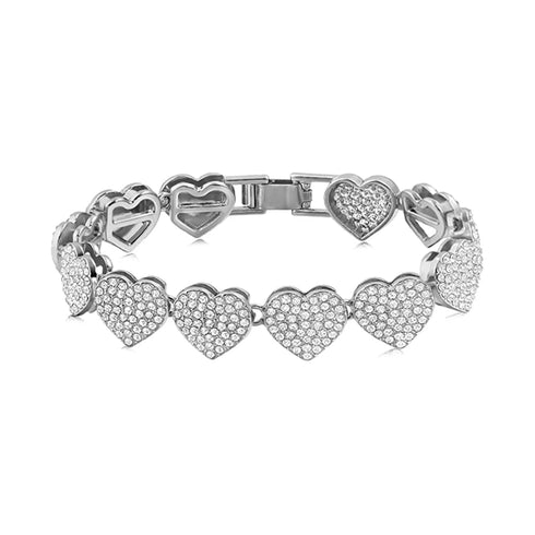 Iced Out Crystal Heart Tennis Miami Cuban Link Chain Bracelet