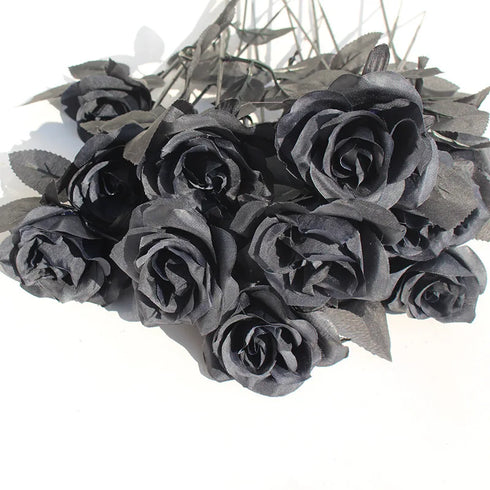 5pcs Silk Black Rose Artificial Flower Heads