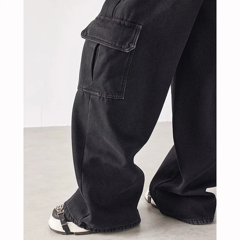 Girls Retro Streetwear Wide Leg Black Jeans